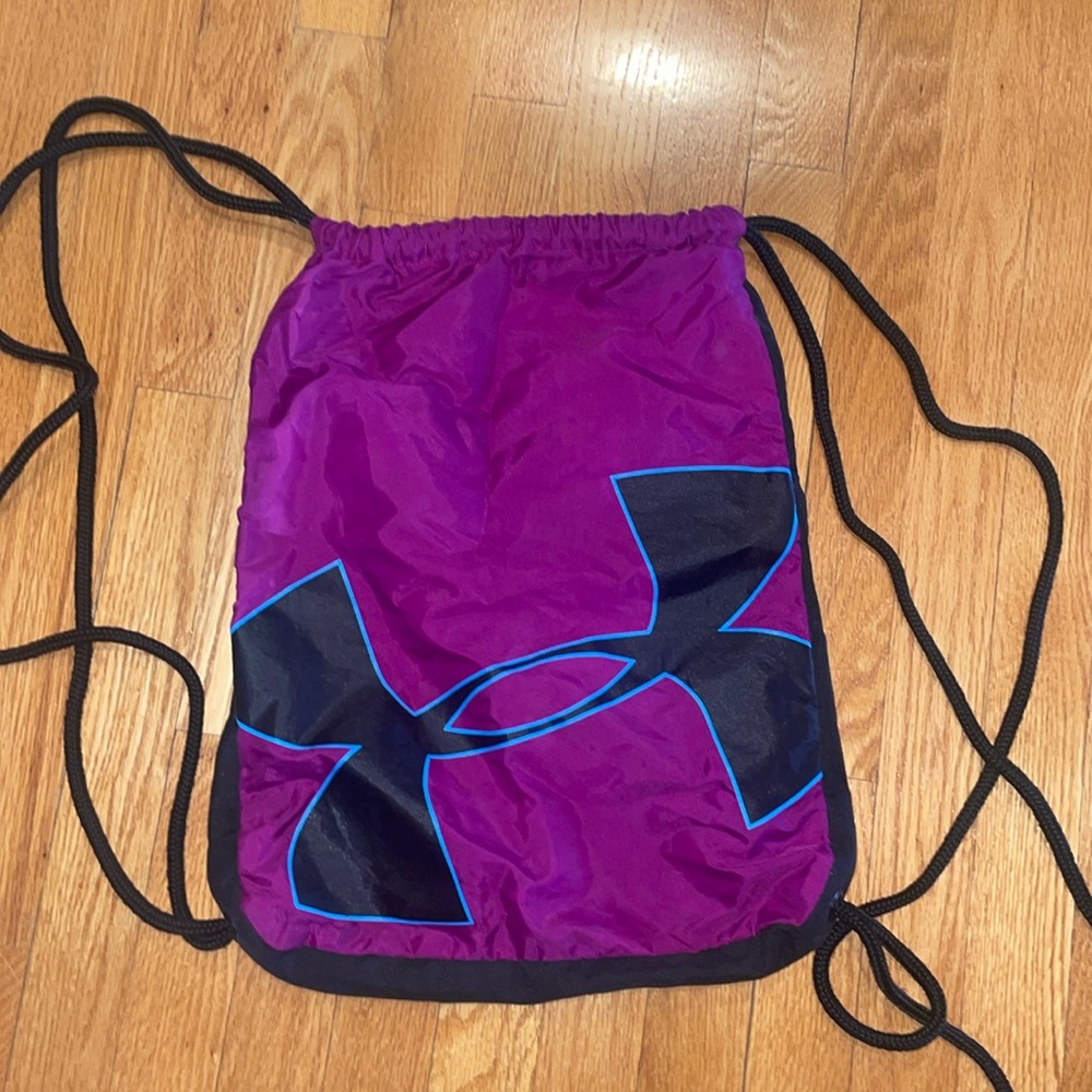 Under armour black and purple drawstring bag